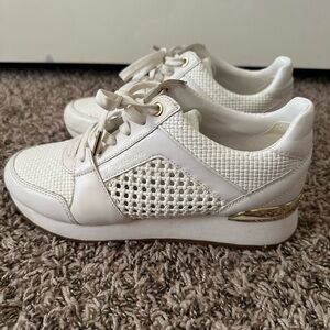 MICHAEL KORS White and Gold Woven Lace-Up Sneakers